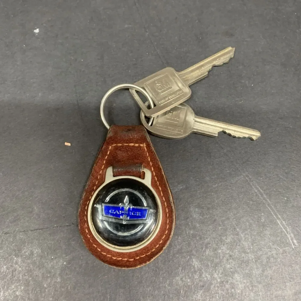 Vintage 1980's Chevy Caprice logo car key keychain faux suede fob Chevrolet